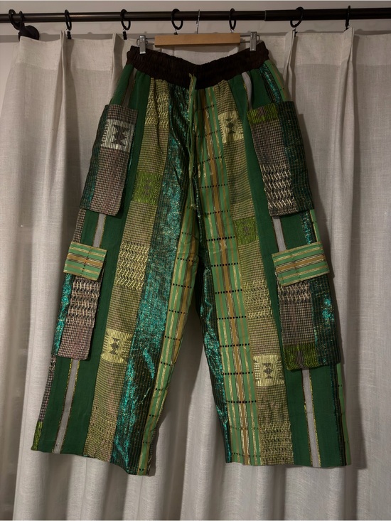 Moyé Africa Pants - Moye Africa Niiwo Pants - Green Patchwork Wide-Leg Pants